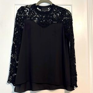 Black Lace Long Sleeve Relaxed Blouse